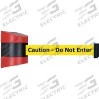TENSABARRIER Retractable Belt Barrier: 15 ft Belt Lg, Caution Messaging, Yellow (MPN 897-15-S-21-NO-YAX-C). Key specifications — Message Color: Black; Frame Color: Red; Brand: TENSABARRIER; Belt Color: Yellow.