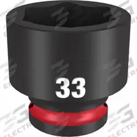 MILWAUKEE Standard Impact Socket: 1/2 in Drive Size, Metric, 33 mm Socket Size, 6-Point, Std (MPN 49-66-6265). Key specifications — attr1215501: MILWAUKEE; attr1215515: Black Phosphate; attr1215518: 33 mm.
