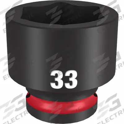 MILWAUKEE Standard Impact Socket: 1/2 in Drive Size, Metric, 33 mm Socket Size, 6-Point - 1/2" Drive Impact Sockets