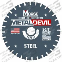 MORSE Circular Saw Blade: 5 3/8 in Blade Dia., 32 Teeth, 0.06 in Cut Wd, 5/8 in Arbor Size, Carbide (MPN 102513-WWG). Key specifications — attr1116119: MORSE; attr1145631: Steel.