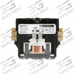 SQUARE D Definite Purpose Magnetic Contactor: 2 Poles, 480V AC, 30 A, Non-Reversing (MPN 8910DP32V06). Key specifications — Brand: SQUARE D; Coil Voltage: 440/480V AC; Contactor Style: HVACR Definite Purpose Contactor; Terminal Connection Type: Quick-Disconnect Terminals; Maximum Voltage Rating: 600V AC; Series: 8910 Series Type DP; Phase: Single; Main Pole Contact Form: 2NO.