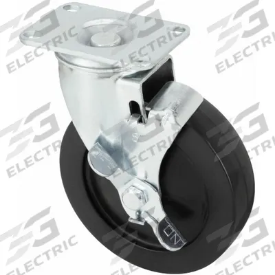 APPROVED VENDOR Plate Caster: Swivel, Side Brake, Rubber, 5 in Wheel Dia, 1 1/4 in Wheel Wd - Light-Duty Plate Casters