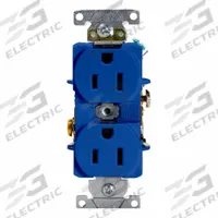 LEVITON Duplex Receptacle/Outlet, 15 Amp: Duplex, 5-15, Blue, 125V AC, 15 A, 2 Pole / 3 Wire (MPN 5252-BU)