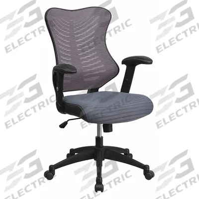 FLASH FURNITURE Office Chair: Kale, Ht, Gray, Mesh Material, 24 in Back Ht - Adjustable-Arm Office Chairs