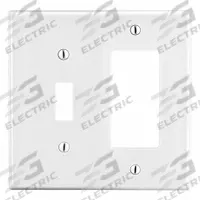 HUBBELL Wall Plate: Combo, 2 Gang, White, Std Size (MPN P126W). Key specifications — Brand: HUBBELL; Material: Polycarbonate.