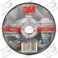 3M Depressed Center Grinding Wheel: Type 27, 4" x 1/4" x 5/8", Ceramic, 36 Grit, Silver (MPN 87456). Key specifications — Series: Silver; Brand: 3M.