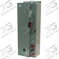 EATON NEMA Combination Starter: Fusible Disconnect, 3 Poles, NEMA Size 0, 120V AC, NEMA-Rated 1 (MPN ECN1801CCC-R63/B). Key specifications — Includes Pilot Light: Yes; Maximum Voltage Rating: 600V AC; Brand: EATON; Phase: Three; Coil Voltage: 440/460V AC; Control Transformer: Yes; Control Transformer Voltage: 220/440V AC Primary, 110V AC Secondary; For Fuse Class: Class R.