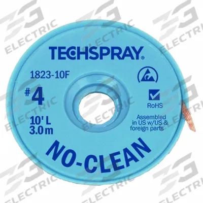 TECHSPRAY Desoldering Braid: No-Clean Flux, # 4, 0.098 in, 10 ft, Blue - No-Clean Flux Desoldering Braids