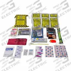 READY AMERICA Survival Kit: 36 Components, Housing Not Included, 1 People Served (MPN 70505). Key specifications — Rations Included: 2,400 Calories Food Bar (5 Year Shelf Life); First Aid Supplies Included: (5) Medium Bandages; Housing Material: Poly; Container Type: Housing Not Included; Hygiene Supplies Included: Pocket Tissue Pack; PPE and Shelter Supplies Included: Bio-Hazard Bag; Power and Lighting Supplies Included: 12 hr Emergency Lightstick; Tools Included: First Aid Guide.