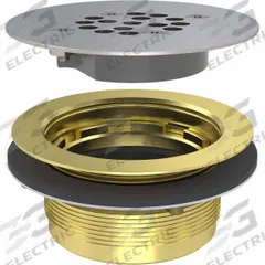 BESTCARE Shower Drain: Round, Brass/Stainless Steel, Satin, 4 1/8 in Overall Dia, 2 in Overall Ht, A (MPN WHPD-2NH). Key specifications — Brand: BESTCARE; Grate Color: Silver; Includes: Rubber Washer; Connection Type: Gasket; Finish: Satin.