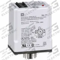 SCHNEIDER Multi-Function Time Delay Relay: Socket Mounted, 24V AC, 10 A, 11 Pins/Terminals (MPN 9050JCK70V14). Key specifications — Contact Rating (AC): 10 A @ 120/240V; Delay Function: One Shot (Falling Edge); Mounting Style: Plug-In; Input Voltage: 24V AC; Brand: SCHNEIDER.