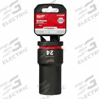 MILWAUKEE Deep Impact Socket: 3/4 in Drive Size, Metric, 24 mm Socket Size, 6-Point, Deep, Friction (MPN 49-66-6399). Key specifications — attr1215501: MILWAUKEE; attr1215515: Black Phosphate; attr1215518: 24 mm.