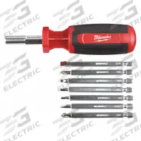 MILWAUKEE Multi-Bit Screwdriver: Hex/Phillips/Slotted/Square Tip, 9 Tips, 9 in Overall Lg, Magnetic (MPN 48-22-2132). Key specifications — attr1205339: Nut Driver: Hex 1/4 in; attr1205303: MILWAUKEE.