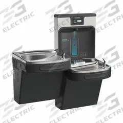 ELKAY Bi-Level Drinking Fountain with Bottle Filler: On-Wall, 8 gph @ 50°F, Stainless Steel, Black (MPN LZSTL8WSMP). Key specifications — Brand: ELKAY; Housing Material: Stainless Steel; Filter Access: Bottom Panel Access; Housing Finish: Midnight Black; Chilling Capacity: 8 gph @ 50°F; Housing Color: Black.