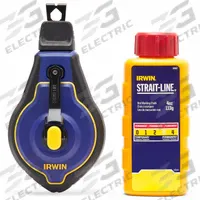 IRWIN Chalk Line Reel: 6:1, 100 ft Line Lg, Blue, 1.8 oz Fill Wt, Big-Mouth Turn and Lift Door, Red (MPN IWHT48443RC). Key specifications — attr1270037: 6:1; attr1270064: IRWIN; attr1270076: ABS Plastic.