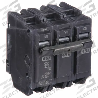 GE Miniature Circuit Breaker: THQL, 45 A, 120/240V AC, Three Phase, 10kA at 120/240V AC - THQP, THQL & THHQL Series, Plug-In GE Miniature Circuit Breakers