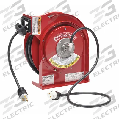 REELCRAFT Extension Cord Reel: Ratchet Lock, 45 ft Cord Lg, 12 AWG, SJEOOW, 5-20P Cord Lg - Reverse Feed Self-Retracting Cord Reels