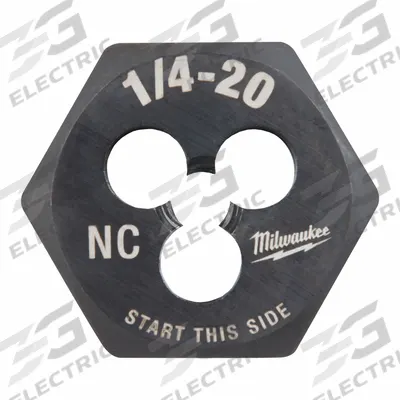 MILWAUKEE Hex Threading Die: 1/4"-20 UNC, 1 in Hex Wd, Black Oxide Carbon Steel (MPN 49-57-5334) - Solid Hex Rethreading Dies