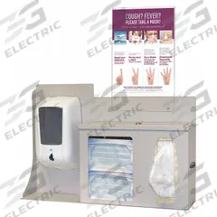 BOWMAN DISPENSERS Respiratory Hygiene Station: 22 1/4 in Overall Wd, 5 in Overall Dp, 3 Compartments (MPN BD205-0012). Key specifications — Material: Plastic; Color: Brown; Brand: BOWMAN DISPENSERS; Product Type: Respiratory Hygiene Station; Compatible Dispensing Product: Hand Sanitizer.
