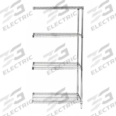 APPROVED VENDOR Wire Shelving Unit: Add-On, 36 in x 24 in, 54 in Overall Ht, 4 Shelves - Stationary Wire Shelving for Dry Use