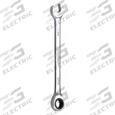 WESTWARD Combination Wrench: Alloy Steel, Chrome, 11 mm Head Size, 6 1/2 in Overall Lg - Metric 12-Point Ratcheting Combination Wrenches