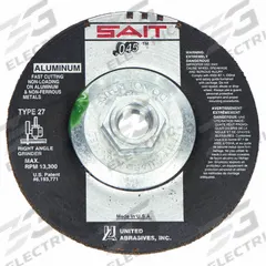 SAIT Depressed Center Cut-Off Wheel: Type 27, 5" x 0.045" x 5/8"-11, Aluminum Oxide, 46 Grit, A46N (MPN 23307). Key specifications — Series: A46N; Brand: UNITED ABRASIVES-SAIT.