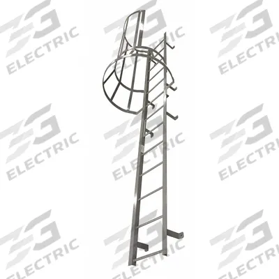 COTTERMAN Fixed Ladder with Safety Cage: 19 ft Overall Ht, 26 in Overall Wd, Steel - Safety Cage Fixed Ladders