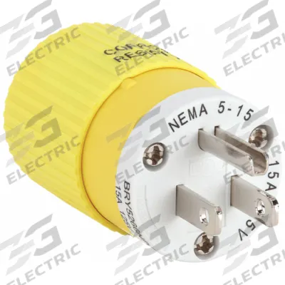 BRYANT Straight Blade Plug: 5-15P, 125V AC, 15 A, 2 Pole, 3 Blade, Yellow (MPN BRY5266NPCR) - General Purpose Plugs