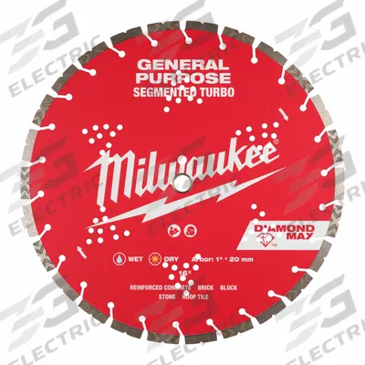 MILWAUKEE Diamond Saw Blade: Block/Brick/Concrete/Stone, 16 in Blade Dia., 1 in Arbor Size - Concrete & Asphalt-Cutting Blades