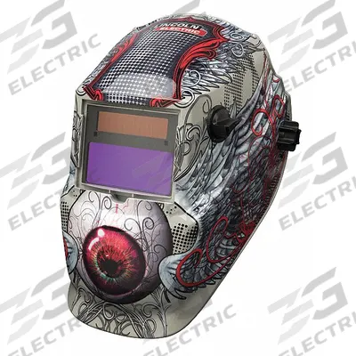 LINCOLN ELECTRIC Welding Helmet: Auto-Darkening, 2 Arc Sensors, Red/Tan, Bloodshot, W9 to W13 - Auto-Darkening Welding Helmets - Graphic