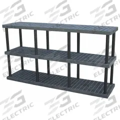 STRUCTURAL PLASTICS Plastic Shelving: 96 in x 24 in, 51 in Overall Ht, 3 Shelves (MPN S9624X3). Key specifications — Resistance Properties: Corrosion-Resistant; Frame Material: Plastic; Shelving Material: High Density Polyethylene; Brand: STRUCTURAL PLASTICS.