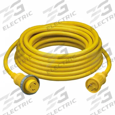 HUBBELL WIRING DEVICE-KELLEMS Shore Power Cable: Outdoor Use, 25 ft Lg, Outlet, L5-30P, 10/3 - Outdoor Extension Cords with Single Outlet