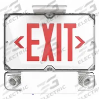 Exit Sign with Emergency Lights: White, LED, Red, 1 Faces, Ceiling, Lithium Iron Phosphate (MPN DYNCSRW12). Key specifications — Self Diagnostics: Yes; Remote Capable: Yes; Lighting Technology: LED; Text Color: Red; Directional Indicators: Universal Field Selectable Chevrons; Voltage: 120/277V AC; Brand: DUAL-LITE.