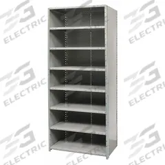 HALLOWELL Metal Shelving: Standalone, Medium-Duty, 48 in x 18 in, 84 in Overall Ht, 8 Shelves (MPN F5723-18HG). Key specifications — Assembled: Unassembled; Shelving Material: Steel; Frame Material: Steel; Color: Gray; Brand: HALLOWELL.