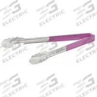 VOLLRATH Uncoated Scalloped Tongs: Stainless Steel Blade, 12 in Overall Lg, Purple, Coated Handle (MPN 4781280). Key specifications — Color: Purple; Brand: VOLLRATH; Coated Handle: Yes; NSF Certified: Yes.