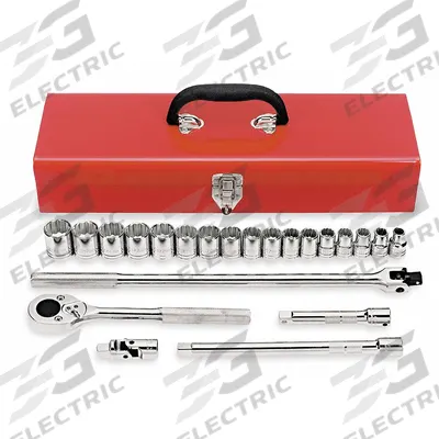 PROTO Socket Wrench Set: 1/2 in Drive, 22 Piece, 12-Point, Metric - Metric Socket Sets with Drive Tools