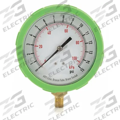 APPROVED VENDOR Industrial Pressure Gauge: Green, 0 psi 400 psi, 4 in Dial, 1/4 in NPT Male - Dial Pressure Gauges with Color-Coded Cases