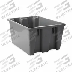 RUBBERMAID COMMERCIAL PRODUCTS Stacking and Nesting Tote: 9.7 gal, 19 1/2 in x 15 1/2 in x 10 in (MPN FG172100GRAY). Key specifications — Nestable: Nesting Capable; Brand: RUBBERMAID COMMERCIAL PRODUCTS; Material: Plastic.