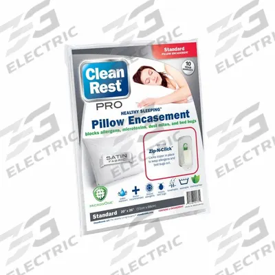CLEANREST Pillow Protector: Std, 26 in Overall Lg, 20 in Overall Wd, White, Satin - Pillow Encasements