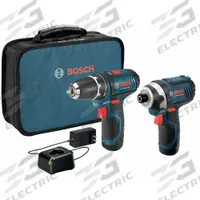 BOSCH Cordless Tool Combination Kit: 2 Tools, Drill/Impact Driver, 12 V DC Volt, Battery Included (MPN CLPK22-120). Key specifications — attr1176460: Impact Driver.