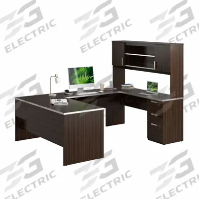 BESTAR U-Shaped Office Desk: Dark Chocolate, 65 in Overall Wd, 93 5/8 in Overall Dp - Ridgeley Series