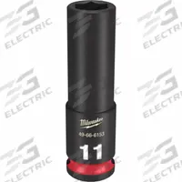 MILWAUKEE Deep Impact Socket: 3/8 in Drive Size, Metric, 11 mm Socket Size, 6-Point, Deep, Friction (MPN 49-66-6153). Key specifications — attr1215501: MILWAUKEE; attr1215515: Black Phosphate; attr1215518: 11 mm.