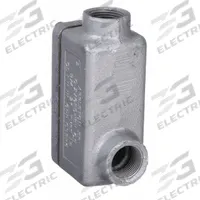 Conduit Outlet Body: Iron, Triple Coat Epoxy Coating, 3/4 in Trade Size, LB Body, Threaded (MPN ERLB75). Key specifications — Compatible Conduit Trade Size: 3/4 in; Thread Gender: Female; Hub Style: Threaded; Cover Included: Yes; Body Style: LB; Connection Type: Threaded; Back Type: Flat; Hazardous Location: Yes.