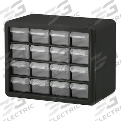 AKRO-MILS Drawer Bin Cabinet: 10 1/2 in x 6 1/2 in x 8 1/2 in, 16 Drawers, Stackable - Plastic Small Parts Drawer Cabinets