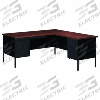 HIRSH L-Shaped Office Desk: Particle Board, Black Matrix/Walnut, 2 Pedestals - L-Shaped Desks