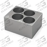 IKA Dry Block: Anodized Aluminum, 3 3/4 in Overall Wd, 3 in Overall Lg, 4 Wells, 35 mm Well Dia (MPN 4469300). Key specifications — Product Type: Dry Block Heater; Includes Thermometer Well: Yes; Material: Anodized Aluminum; Brand: IKA.