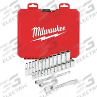 MILWAUKEE Socket Wrench Set: 1/4 in Drive, 28 Piece, 6-Point, Metric, 5 mm to 15 mm (MPN 48-22-9504). Key specifications — attr1224269: 1/4 in; attr1204638: Drive Tools Included; attr1204650: 5 mm to 15 mm; attr1204673: Socket Bits Not Included; attr1204681: Wrenches Not Included; attr1204688: MILWAUKEE; attr1224230: Friction; attr1206170: Standard Sockets.