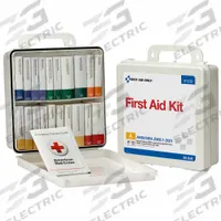 FIRST AID ONLY First Aid Kit and Housing: 130 Components, ANSI/ISEA Z308.1-2021, Type III, Class A (MPN 91330). Key specifications — ANSI Standard Met: ANSI/ISEA Z308.1-2021; Adhesive Bandages Included: (22) Bandages; Oral and Inhalant Medicinals Included: No Oral/Inhalant Medicinals; Topical Medicinals Included: Eyewash; Wound Dressings Included: Burn Dressing; Unitized: Unitized.