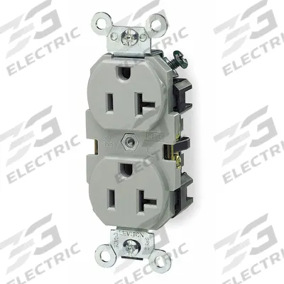 LEVITON Receptacle: Duplex, 5-20, Gray, 125V AC, 20 A, 2 Pole / 3 Wire (MPN 5362-GY) - General Purpose Receptacles