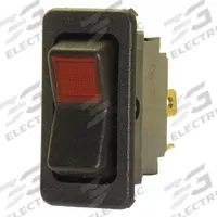 EATON Lighted Rocker Switch: 2 Positions, SPST, Off/Momentary On, Red (MPN 8005K37N113V22). Key specifications — AC Contact Rating: 10 A @ 250 V; DC Contact Rating: 15 A @ 28 V; Horsepower: 3/4 hp @ 250 V; Operator Illumination: Illuminated; Switch Color: Black; Terminal Connection Type: Screw Terminals; Includes Lamp Module: Lamp Module Included; Includes Lens: Lens Included.